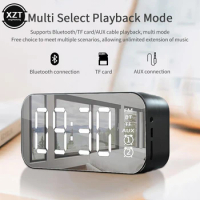 Bluetooth-compatible Speaker Digital Alarm Clock Large LED Mirror Screen Electronic Clocks FM Radio Phone Holder for Home Office