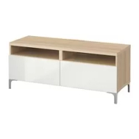 meja TV dengan laci, efek kayu oak diwarnai putih/Selsviken high-gloss/putih, 120x42x48 cm