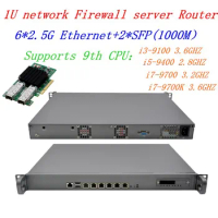 1U Firewall Server Router with 6*intel i226v 2.5Gbps Lan with 2*SFP Intel Core i5 9400 i7-9700 3.2GHZ Support ROS RouterOS etc
