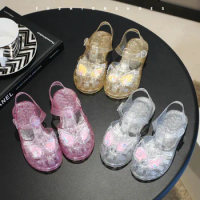 Crystal Jelly Shoes Flash Butterfly Children's Sandals Summer Baby Princess Shoes Roman Shoes Girl Trend