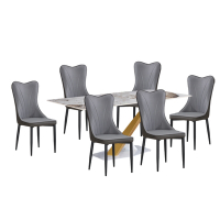 文創集 格尼遜6尺高硬度岩板餐桌椅組合(一桌六椅組合＋餐椅二色可選)-180x90x77cm免組