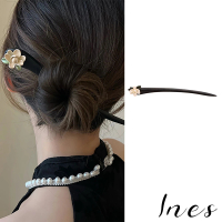 【INES】韓國設計浪漫梔子花朵木質古典髮簪 盤髮器(梔子花髮簪 花朵髮簪 木質髮簪)