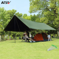 6x4.4M UPF50+ Waterproof 5000MM With Black Coated UV Blocking Outdoor Tarp Camping Survival Sun Dark Green Rain Awning Canopy