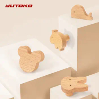 YUTOKO Wooden Door Handles Cute Animal Wood Furniture Handles for Cabinet and Drawers Door Knobs Kitchen Cupboard Wardrobe Pulls
