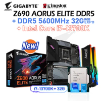 GIGABYTE LGA 1700 Z690 AORUS ELITE DDR5 Motherboard Kit Intel Core i7-13700K CPU 5600MHz 32G EXPO RGB RAMs Memory PCIe 5.0 M.2