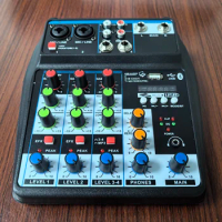 Mixer Console K4 4 Channel Audio Mixer DJ Bluetooth USB MP3 Recording Karaoke for PC Mobile With Mono Stereo