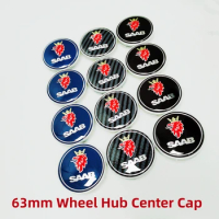 4pcs 3D 63mm Blue Carbon Black Car Wheel Center Caps Rims Hub Caps For SAAB 9 3 9 5 9-3 9-5 SAAB Emblem Badge Accessories