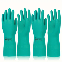 2 Pairs Reusable Nitrile Gloves - Extra Thick, Long Sleeve, for Dishwashing, Gardening, Pet Care, Chemical &amp; Latex Free