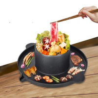 Dish Bbq Hot Pot Barbecue Non-stick Instant Noodle Soup Chinese Hot Pot Food Grill Plate Cooker Kitchen Fondue Chinoise Cookware