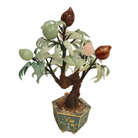 Crystal Gemstone Tree Carving Decorative Tree Jade Peach Bonsai Jade Flower Tree