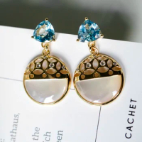 SX Solid 18k Gold Nature Blue Aquamarine Gemstones 1.45ct Drop Dangle Earrings for Women Fine Jewelry Birthday Presents
