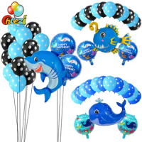 15pcs Sea Animal Theme Balloons Set Shark Whale Lantern Fish Crabs Cartoon Foil Balloon Baby Shower Birthday Party Decoration