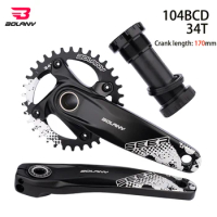 BOLANY MTB Crank Crankset Hollow One-Piece Crankset 104BCD 34T Single Disc Modification Bicycle Accessories Compatible