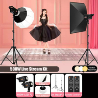 ชุดไฟต่อเนื่องพร้อมขาตั้ง 500W ไฟไลฟ์สด ไฟ LED Soft for Cellphone Live Stream Photography Lighting K