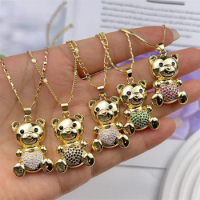 2023 New Rainbow Big Cute Gold Plated Teddy Bear Charms For Women Copper CZ Crystal Little Bear Necklaces Animal Jewelry Gifts