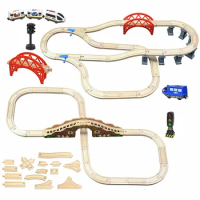 Wooden Tracks Compatible With Electric Train Beech Bridge Railway Magnetic Train Accessories Diecast Wood Track Road Set Toys