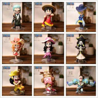 15-19cm One Piece Anime Figure Luffy Zoro Sanji Sabo Law 15th Anniversary Q Version Manga Statue Action Figure Model Toys Doll