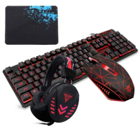 Banggood K59 Game Keyboard and Mouse Headset 4-piece Set USB Computer Notebook Wired Backlight Keyboard and Mouse Set for Game