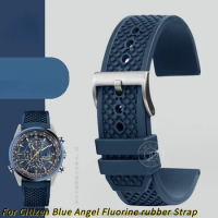 For Citizen Blue Angel AT8020 first generation watchband AT8020-54L fluoro rubber Strap waterproof blue watch band accessories
