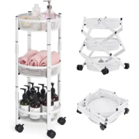 3-Tier Metal Storage Rolling Cart, Collapsible Utility Cart, No Assemble, Multifunction Serving Organizer Trolley with Wheels