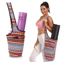New Printed Yoga Mat Bag Gym Travel Large Size Yoga Mat Sling Women Canvas Shoulder Yoga Mat Carrier with Bottle Holder