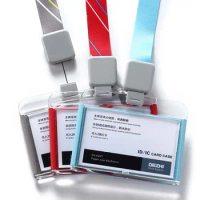 DEZHI-Horizontal Acrylic Business Badge Holders,Credit Card Holders with Retractable Lanyard,ID Badge Holders &amp; Accessories