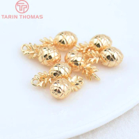 (1913)10PCS 5.5x12MM Hole 1.5MM 24K Gold Color Plated Brass Pineapple Charms Pendants High Quality DIY Jewelry Making Findings