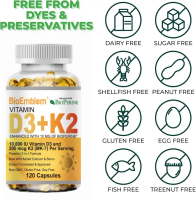 Vitamin D3 K2 10000 IU, (250mcg) D3 + 200mcg K2 MK7 - 120 Kapsul