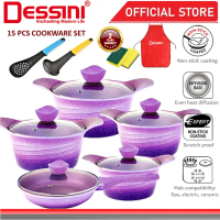 DESSINI ITALY 15 Pcs Casserole Die Cast Aluminium Non Stick Pot Bowl Double Side Pan Cookware Cover 