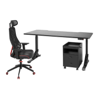 UPPSPEL/MATCHSPEL 書桌，椅子/抽屜組, 黑色, 180x80 公分