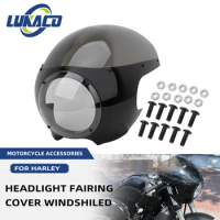 Motorcycle Cafe Racer Headlight Fairing 5-3/4" Front Light Mask Cover For Harley Chopper Bobber Sportster XL883 Dyna Softail