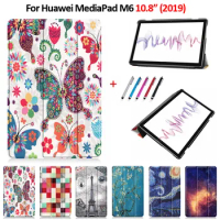 Butterfly Tower Girls Painted PU Leather Tablet For Huawei MediaPad M6 10.8 2019 Case for Huawei M6 10.8 Pro SCM-AL09/W09 +Gift