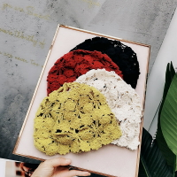 韓國單森系優雅純手編棉線貝雷帽鏤空花型瓜皮帽針織帽復古裝飾帽1入