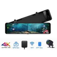 12 Inch Touch Screen Car Mirror Camera Dashcam Hd 4k Car Dvr Front and Rear Dual Lens Dash Camera Wifi Gps 4k Mirror Dash Cam