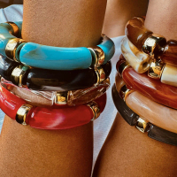 9pcs Men's and Women's Elegant Fashion Retro Resin Bamboo Rayon Joint Elastic String Stretch Bracele