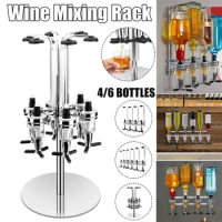 Rotating 6 Bottle Liquor Dispenser, Wine Rack Jet Bar Set Drinks Dispenser