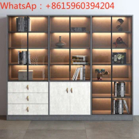 Modern simple light luxury bookcase storage shelf floor dust-proof storage display cabinet against the wall
