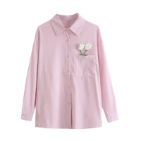 【沐朵】現貨-玩美衣櫃可愛編織立體小花粉色襯衫S-L