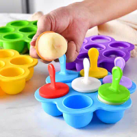 Mini Ice Pops Mold Ice Cream Ball Lolly Maker Silicone 7 Holes Popsicle Molds Baby DIY Fruit Shake Ice Crea Reusable