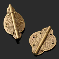 2Pcs Brass Hinges Wooden Jewelry Box Cabinet Cupboard Door Embossed Decorative Hinge Retro Vintage Chinese Furniture Hardware