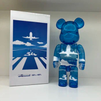 Bearbrick Aircraft Flying Pattern Teddy Bear Dol 400% 28cm Blue Transparent Pure Blue Tabletop Ornaments Toy Collection