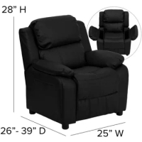 Children's lounge chair with flip storage arm and safety lounge chair,modern children's lounge chair,can support 90 pounds,black