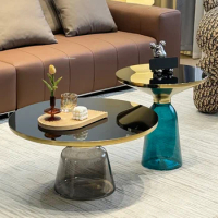 Italian Round Coffee Tables Home Living Room Sofa Side Tables Designer Stained Glass Coffee Table Combination Home Furniture