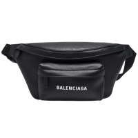 【Balenciaga 巴黎世家】經典EVERYDAY系列品牌字母LOGO烙印小牛皮腰包/斜背包(黑552375-DLQ4N-1000)