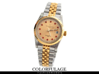 柒彩年代【NE371】范倫鐵諾Valentino金銀色澤交錯不鏽鋼紅鑽錶手錶