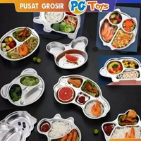 PGTOYS - Piring Makan Stainless Anak dan Bayi Ada Sekat SUS 304 Varian Motif Lengkap CAR 3SEKAT