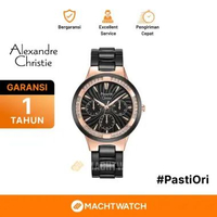 Jam Tangan Wanita Alexandre Christie Multifunction AC 2299 BF BBRBA Ladies Black Dial Black Ceramic 