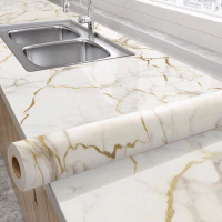 wallpaper dinding dapur 6 meter X 60cm alumunium foil motif marmer dasar putih corak abu2 dan kuning