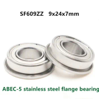 50pcs ABEC-5 stainless steel Flanged bearing SF609ZZ 9*24*7 Flange ball bearings 3D Printer Parts SF609 -2Z 9x24x7mm