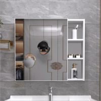 White space aluminum mirror cabinet wall-mounted bathroom cabinet light luxury mirror cabinet